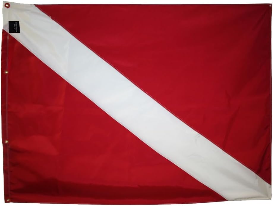 JCS 42x52 Slip-On Scuba Diving Flag – High-Visibility Red & White Diver Down Flag – Durable, Weather-Resistant Fabric – Fits Standard Dive Flag Poles