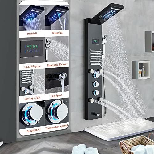 Columna de Ducha con Panel LED, Sistema Torre para Ducha con Chorro Lluvia y Masaje, Acero Inoxidable miniatura 2