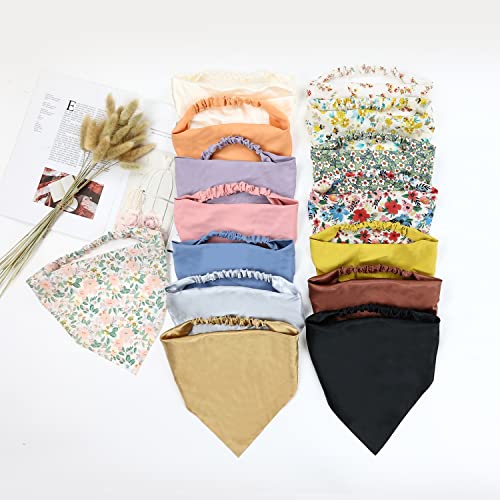 Lawie 15 Pack Large Solid Colorful Floral Bandana Headband Triangle Satin Silk Blank Plain Boho Hair Scarf Headbands Elastic Kerchief Neckerchief Head Neck Scarves Hand Wrap Hairbands for Women Girl4
