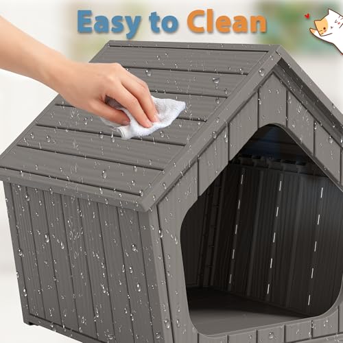 Image of Cat Litter Box Enclosure, Hidden Covered Litter Box Furniture with Air Holes, Resin Outdoor Cat House Weatherproof, Wide Opening Design for Easy Cleaning, Grey