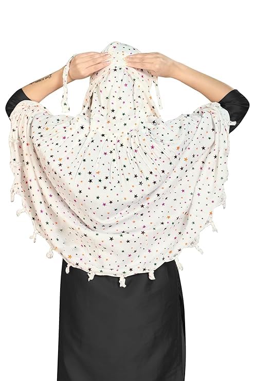 Image of Cotton Long Scarf Cum Mask Scarves Usable for Vehicle Driver | White Printed Design Fabric | Universal Size | Soft & Breathable Sun Protection | For Girl & Women