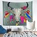 Arazzo da Parete con Teschio Toro Bambini,acchiappasogni da Appendere alla Parete,Motivo Gotico,Teschio,Ossa,Piume Boho Esotiche,Coperta Grande da 150 x 79 cm