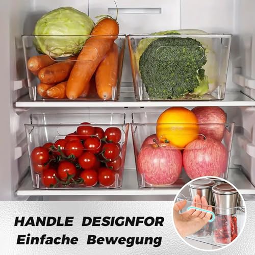 12 Stück KüHlschrank Organizer, Fridge Organizer, Stapelbare Organizer KüHlschrank Mit Griff für Speisekammer, Gefrierschrank, Schrank, Schublade, Büro