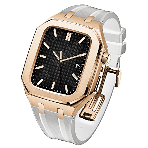 CNHKAU アップルウォッチバンドModキット用の高級ケースモディフィケーションセット 42mm 44mm IWatch Series 3 2 1 用ラバーストラップコレア付きメタルスチールケース