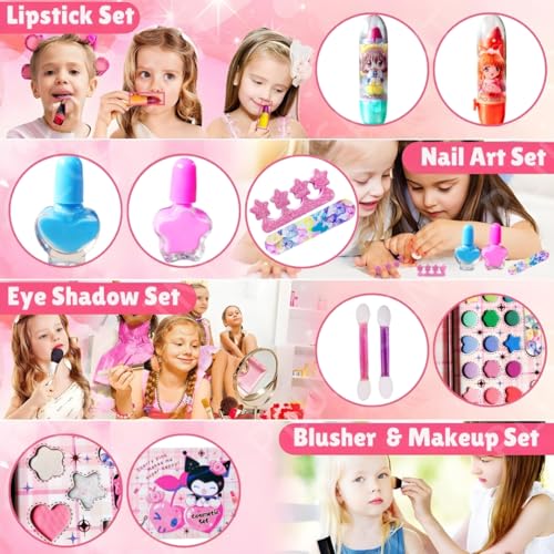 Image of PLUSPOINT Kids Makeup Kit for Girls, Washable Makeup Set for Girls, Make up Set for Kids, Girl Toys Children Play Beauty Kit with Folding Case Birthday Gifts for Girls Age 4 5 6 7 8 Year Old