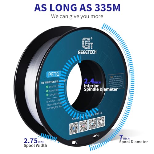 GEEETECH PETG Filament 1.75mm, PETG Transparent für 3D Drucker 1kg Spool, Clear Filament Maßgenauigkeit +/- 0,02 mm – Bild 5