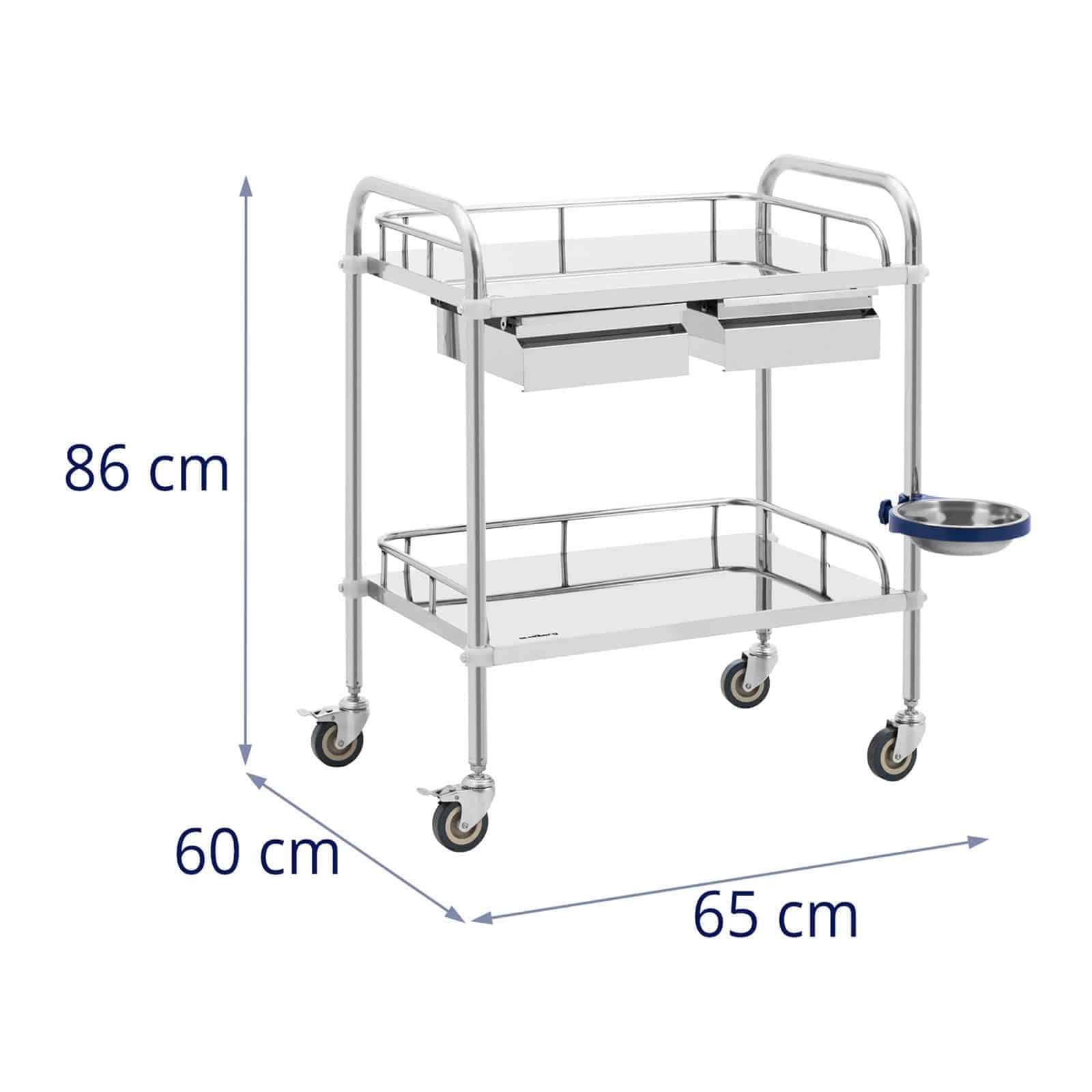Steinberg Systems SBS-LF-135 Laborwagen Edelstahl 2 Ablagen je 65 x 43 cm 2 Schubladen 20 kg Aufbewahrungswagen