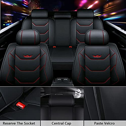Frperce 5-Seats Universal Car Seat Covers Black&Red Line,Deluxe Pu Leather Seat Cover Cushion Full Set Fit For Auto Truck Van Suv,Uv-Resistant Car Seat Protector Headset #TOP5