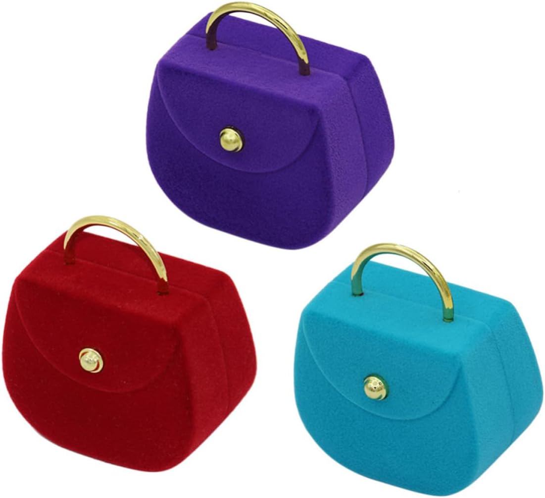 Didiseaon Jewelry Storage Case Elegant Jewelry Organizer 3pcs Handbag Shape with Flocking Material Gift for Mother's Day or Birthday Random Color for Women, for Earrings and Ornaments
