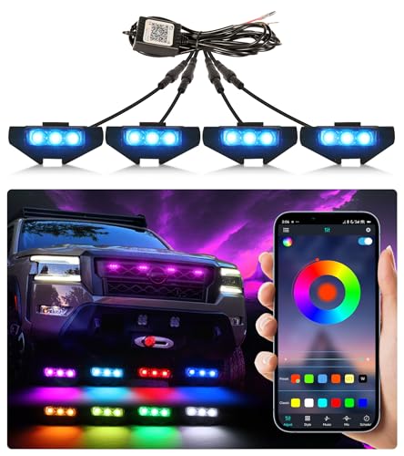 Grill Lights for Nissan Frontier 2022-2024 Front Bumper Grille Marker Accent Head Lamps DRL PRO 4X X S SV SL Accessories (RGB)
