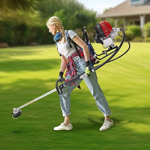 4-Stroke 31CC Gas Powered Weed Wacker,2-in-1 Backpack String Trimmer,Air-cooling Tiller Grass Hedge Trimmer Lawn Mower for Weeding and Irrigation