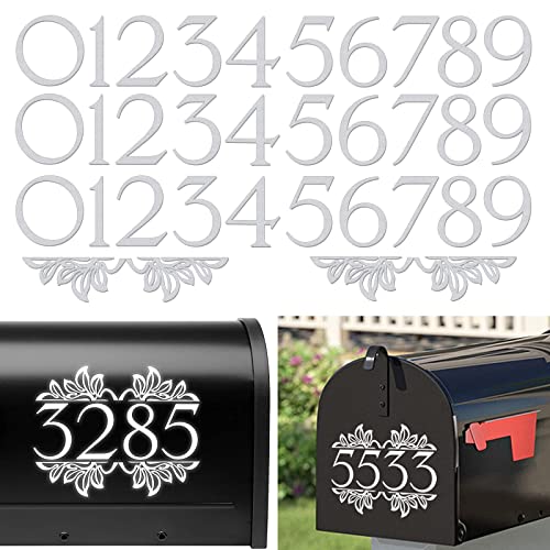 3 Inch Reflective Mailbox Numbers With Floral Leaves Sticker Waterproof Mailbox Decal Engineer Vinyl Address Numbers For Outside, House, Door, Mailbox, Locker, Garbage Bin, Office, Curb Sign, Street #TOP20