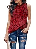 Happy Sailed Womens Ruffle Neckline Chiffon Tank Tops Casual Sleeveless Leopard Print Blouse...