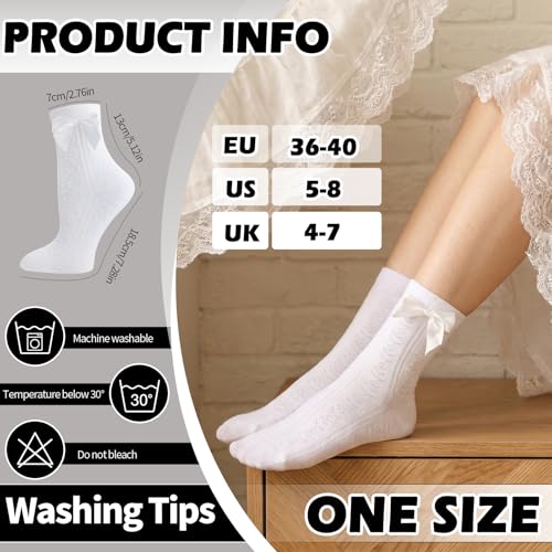 Image of Jspupifip 6 Pairs Lace Ruffle Frilly Crew Socks for Women Girls | Cotton Breathable Cute Princess Ankle Dress Lace Socks Thin Cool Casual Socks