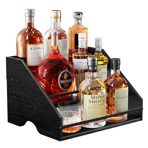 Nuovoware Estante para Botellas de Licor, Estante de Bar para Botellas de Licor, Botellero 3 Escalones, Botellero 12 Botellas, Mini Bar Retro para Licor, Estanteria para Vino, Mostrador Bar, Negro