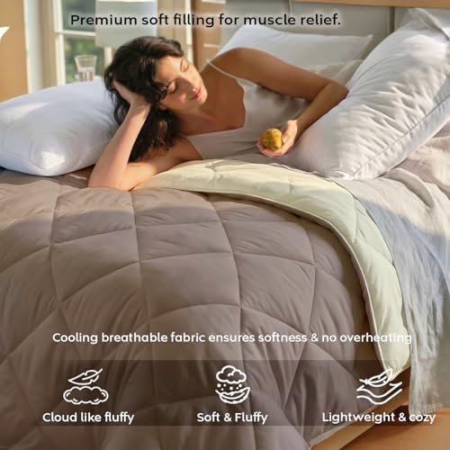 Image of AYKA Reversible AC Comforter 150 GSM Lightweight Microfiber Summer Blanket for Single Bed (60x90 Inches) | Soft Cooling Quilt, Breathable All Season Duvet for AC Room | Taupe & Cream