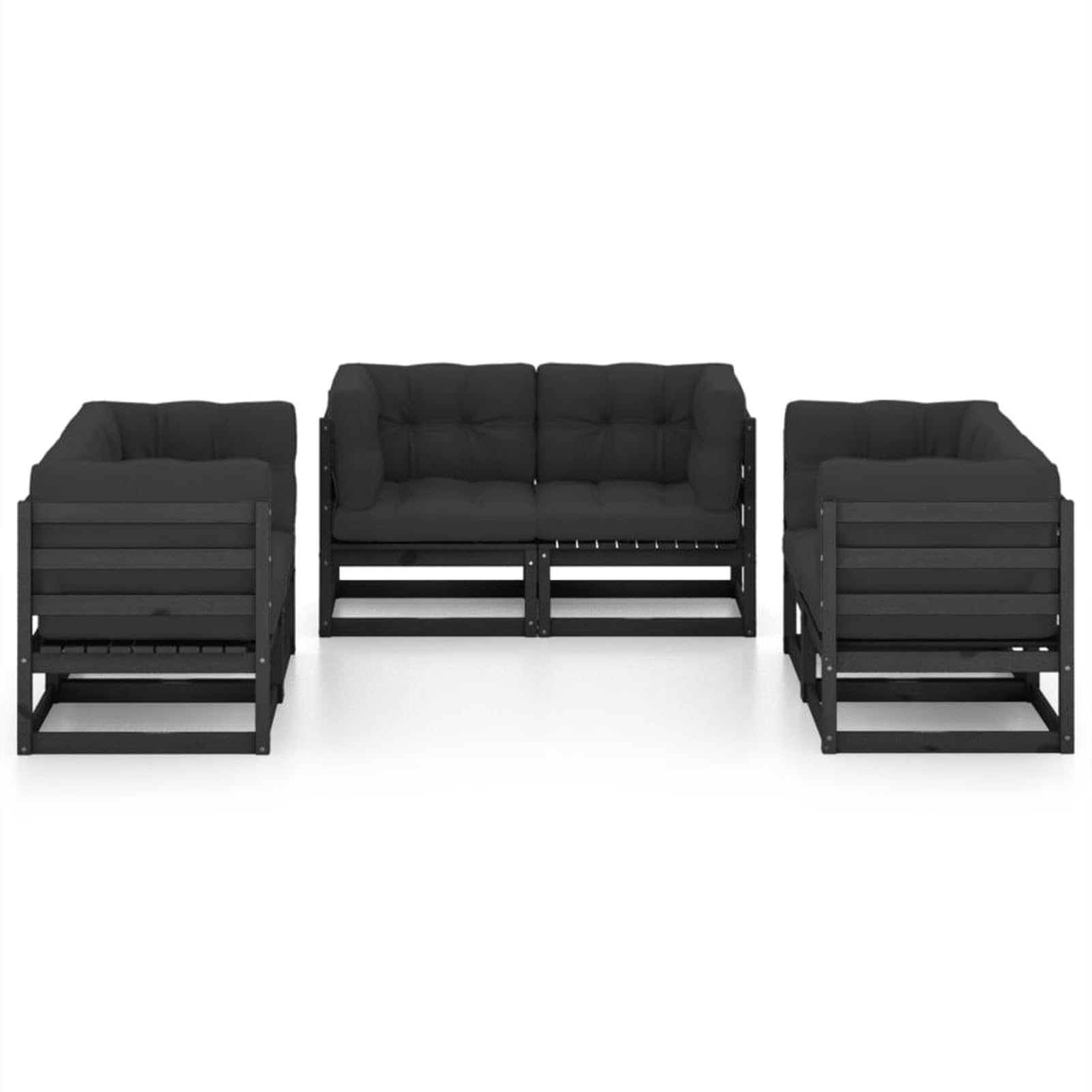 Homgoday Juego de Muebles de jardín 6 pzas y Cojines Madera Pino Maciza Muebles de terraza Conjunto de Jardin Exterior para jardín, terraza, Exterior Cojín Incluido Negro