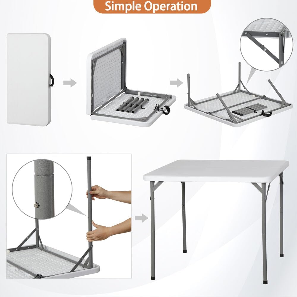 3 Foot Square Folding Card Table Indoor Outdoor Plastic Table w/Carrying Handle