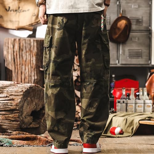XYXIONGMAO Men's Khaki Cargo Pants Loose Drawstring Elastic Waist Multi-Pocket Sweatpants Streetwear Overalls for Men2