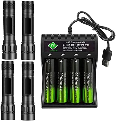 18650 Battery Charger with 4x Rechargeable Battery, 4-Slot Smart Charger for Rechargeable Batteries Li-ion Batteries 18650 26650 18490 17670 17500 16340 14500 AA AAA