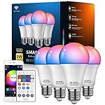 Smart Light Bulbs 4Pack with Remote, A19 E26 800LM LED Color Changing Light Bulb, WiFi & Bluetooth 5.0, Warm to Cool White, Dimmable, RGB Smart Home Lighting Work with Alexa Google Assistant