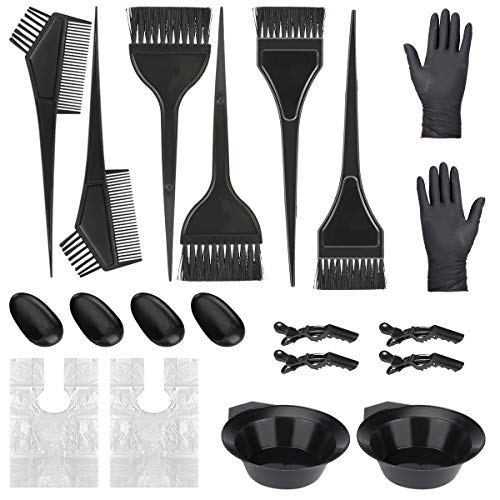 BestFire Hair Coloring Tool Set, 20Pcs Hair Dye Tools Coloring DIY Beauty Salon Tool Kit, Hair Coloring Brush and Bowl Kit, Gloves, Ear Cover, Hair Clips Black Hairdressing Tool