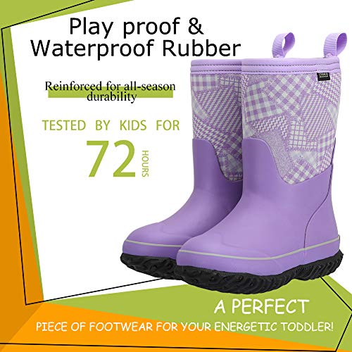 CNSBOR Kids Waterproof Insulated Rubber Neoprene Rain Boots with Easy on Rainboot for Youth3
