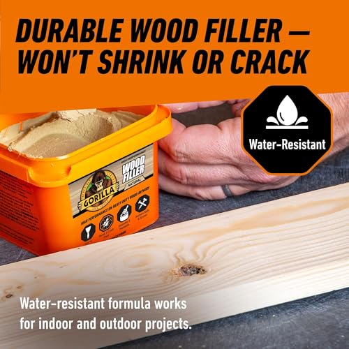 Image of Gorilla All Purpose Wood Filler, Natural Finish, 16 Ounce Tub (Pack of 2) - Water Resistant for Indoor or Outdoor Projects and Repairs
