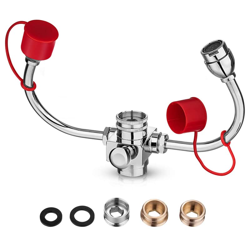 HMWOKPOT Faucet Mounted Eyewash Station with Cover for Sink Attachment, First AID Emergency Eye Wash Unit Eye Flush Shower with 4 Adapters