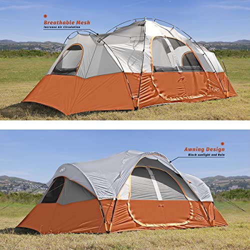 Unp Camping Tent 10-Person-Family Tents, Big, Easy Up, 5 Large Mesh Windows, Double Layer, 2 Room, Waterproof, Weather Resistant, 18Ft X 9Ft X78In (Orange) #TOP6
