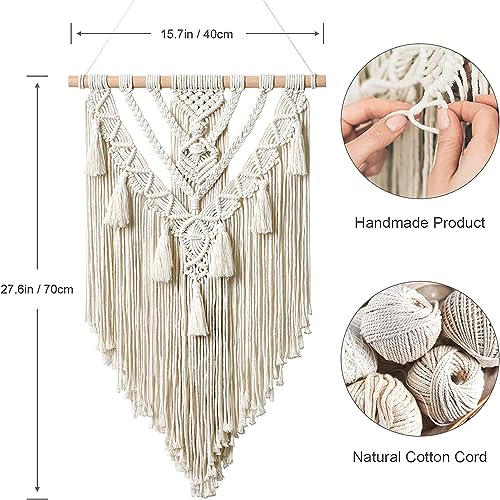 Kaahira Polycotton Macrame Boho Home Wall Hanging Decor Tapestries | Handmade Bohemian Decor Art For Bedroom, Living Room, Office | Unique Gifting Item (Off White), 70 Centimeters
