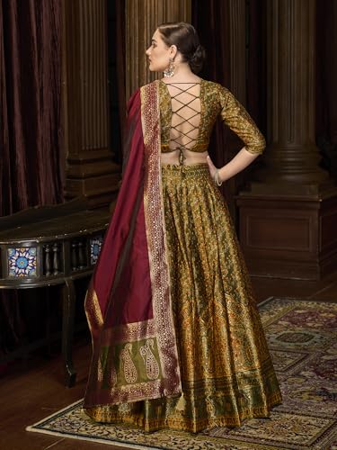 Image of PURVAJA Women's Kanjiwaram Semi-Stitched Lehenga choli