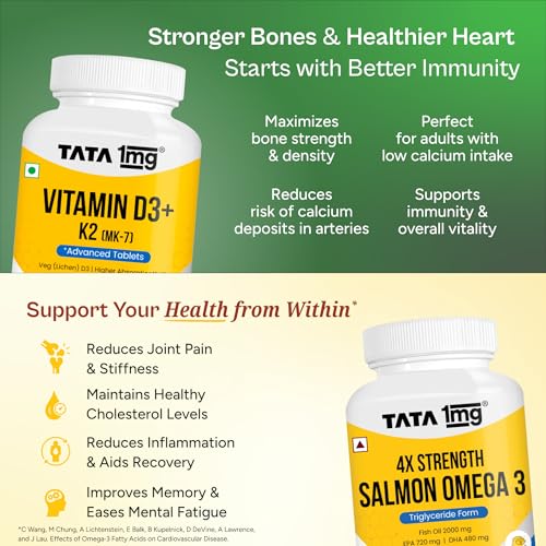 Image of Tata 1mg Salmon 4x 60 + Tata 1mg Vitamin D3 K2 60