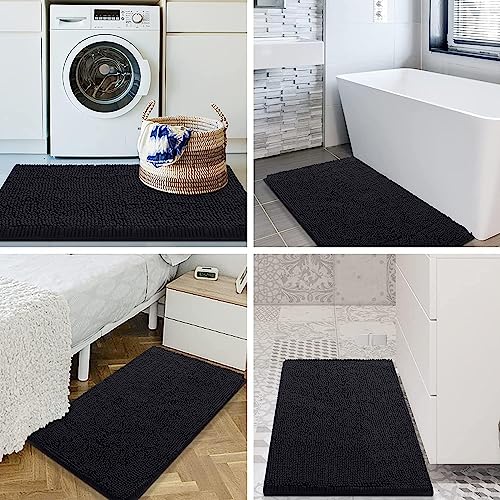 Tapis de bain Homaxy noir 60x90 cm absorbant en microfibres chenille