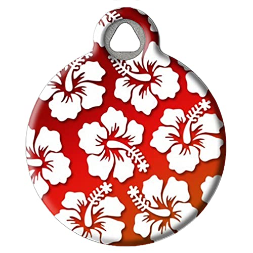Dog Tag Art Vintage Retro Travel Custom Pet ID Tag for Dogs and Cats, Personalized Dog Tag with Customized Identification Information, Red Hawaiian Shirt, Small (7/8