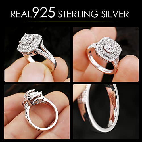 3ct Halo Cushion Cut Moissanite Engagement Rings for Women, D Color VVS1 18K white glod plated 925 Sterling Silver Lab Created Diamond Promise Ring valentine's day jewelry gifts4