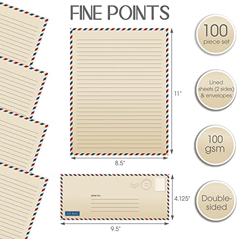 Vintage Airmail Stationery Paper Set, 100-Piece Set