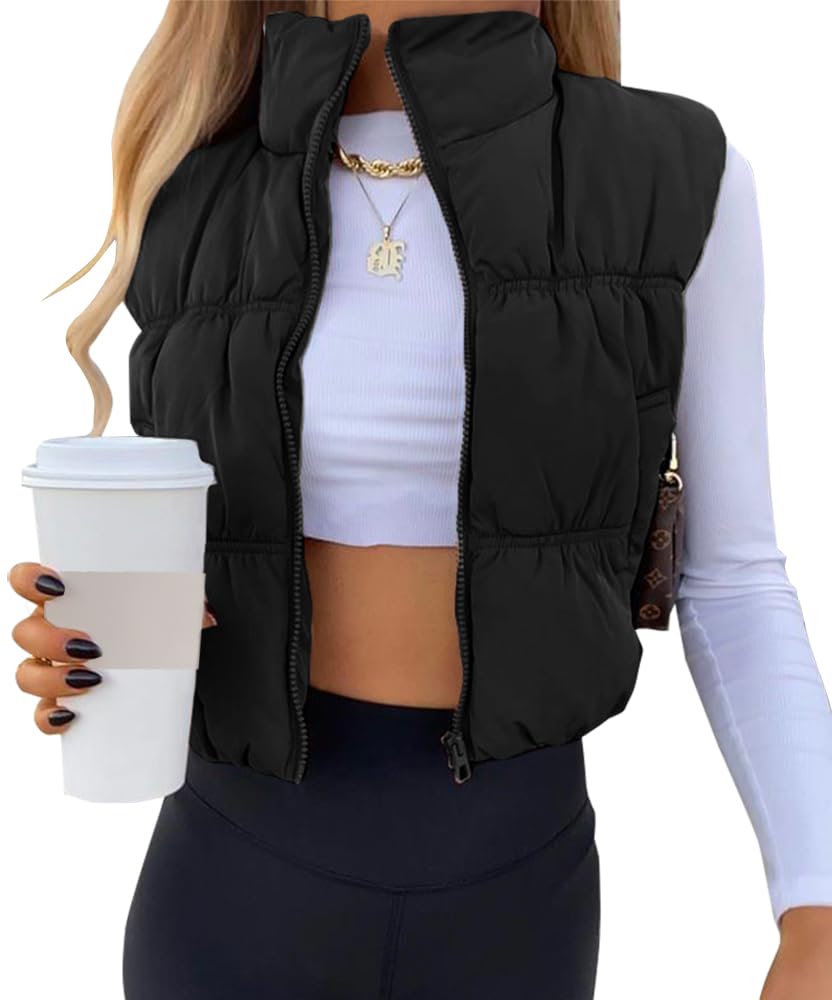 SySea Women's Crop Puffer Vest Zip Up Sleeveless Outerwear Padded Coat