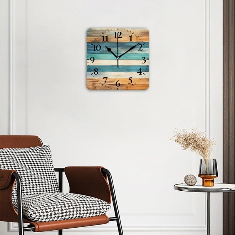 Battery Operated Wall Clocks Wooden Wall with Horizontal Stripes Silent Non-Ticking Decor Clock with Photo for Bathroom,Office(14inch)