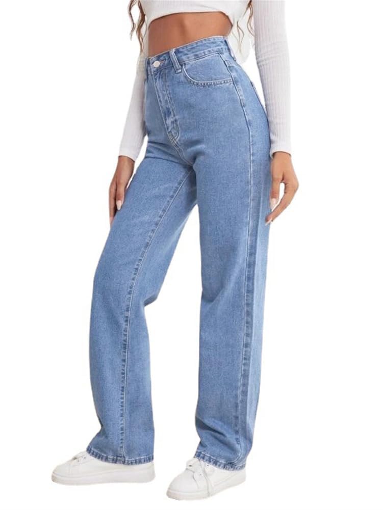 Jeans A Vita Alta Con Piega A Larghezza Ampia Per Donne | SHEIN ITALIA