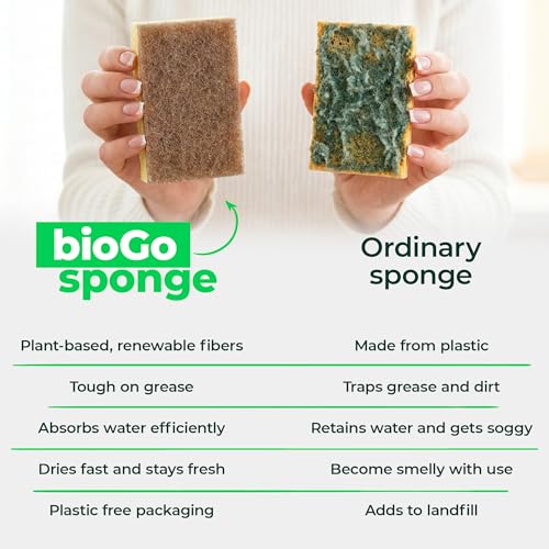Image of bioGo Biodegradable Kitchen Sponges - Natural Cellulose, Eco-Friendly, Compostable Cleaning Sponges - 24 Pack