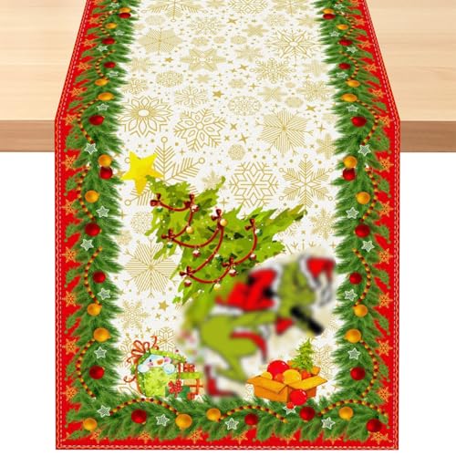 Weihnachten Tischläufer 34 x 186 cm, Leinen Weihnachtsgrinch Serie...