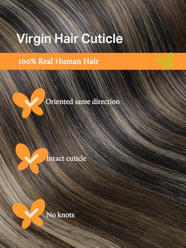 Image of DOORES Hand Tied Weft Hair Extensions Human Hair Remy Hair, 22 Inch Light Dark Brown 60g, Hair Extensions Real Human Hair