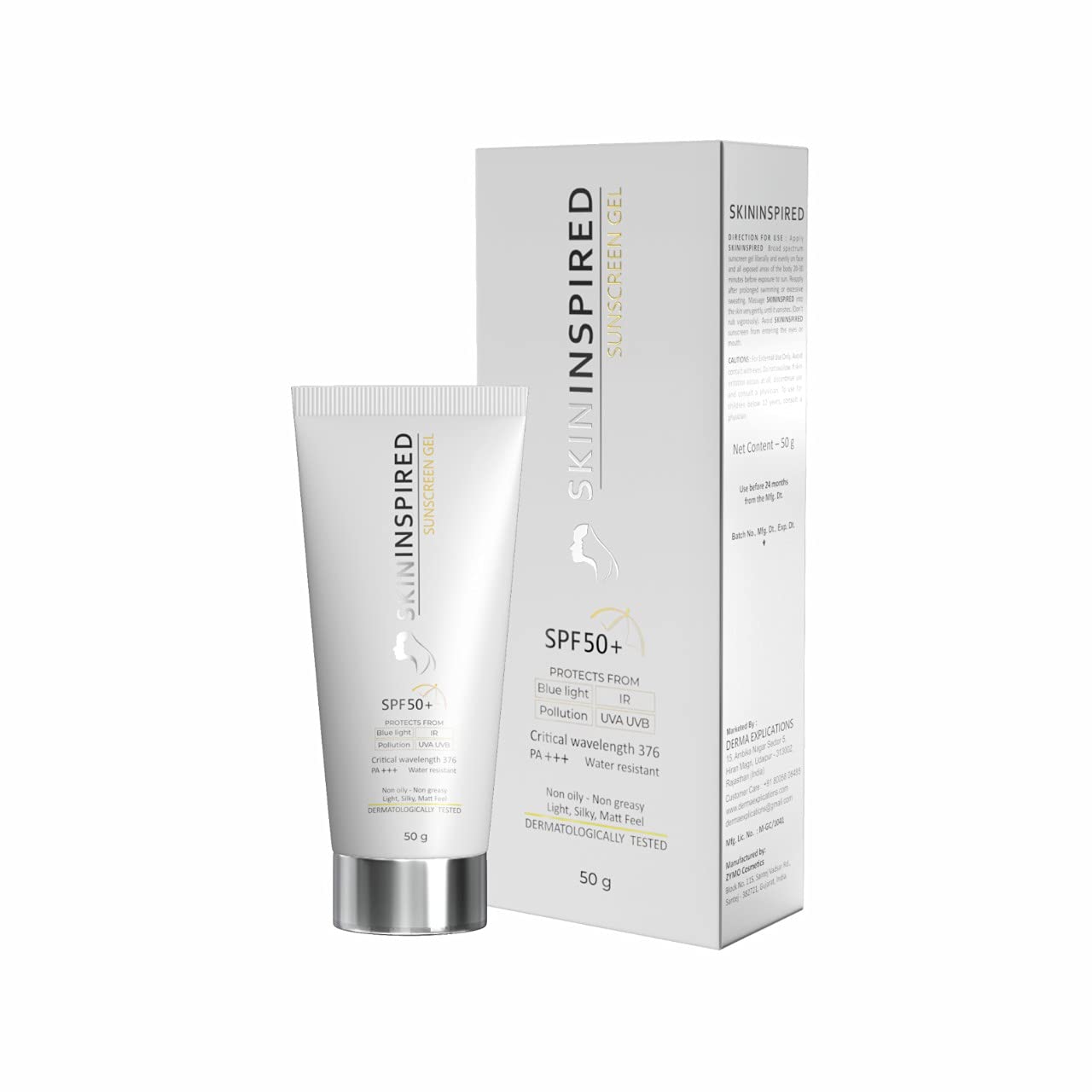 SkinInspired Sunscreen Gel (50ml) | SPF 50+| PA+++, Full Spectrum - 6 Hour UVA & UVB rays protection, Blue Light, IR, & Pollution, Lightweight, Non-Greasy | All Skin Types | Dermatologist Tested
