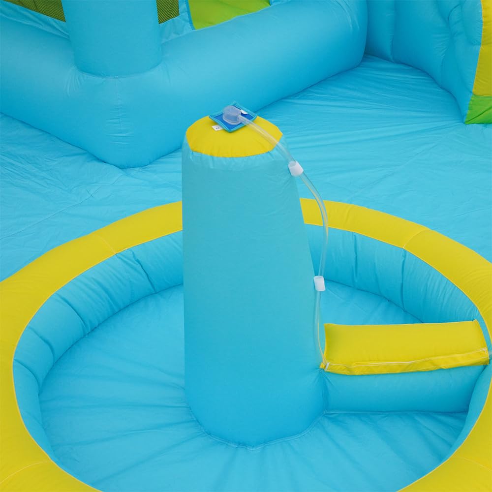 Hüpfburg, Parco acquatico con acquascivolo e piscina, gonfiabile, per giardino all'aperto, parco giochi acquatici con ventilatore, grande giocattolo gonfiabile per bambini (430 x 390 x 210 cm)