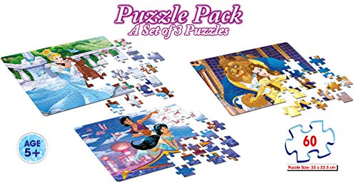 Image of Frank Disney Princess 3 in 1 Jigsaw Puzzle (60 Pieces) for Kids 5 Years & Above - Fun & Challenging Brain Booster Game for Enhanced Focus and Memory - 15002