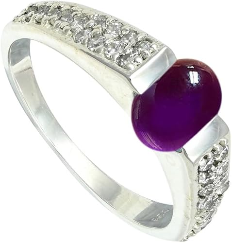 SILVERNROCK Cabochon Amethyst Gemstone Silver plated Meditation Ring Handmade Fo