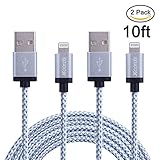 Xcords(TM) 2Pcs 10Ft iPhone Lightning Cable Charging Cord Nylon Braided Apple USB Cable Usb 2.0 Data Sync Cable 8 Pin Cable for iPhone 5/5s/5c 6s 6s Plus iPad iPod 5G