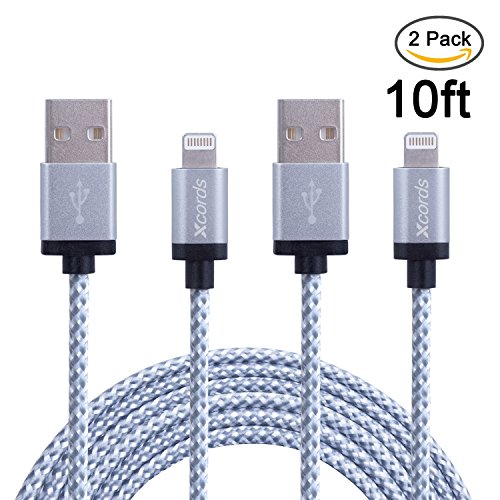 Xcords(TM) 2Pcs 10Ft iPhone Lightning Cable Charging Cord Nylon Braided Apple USB Cable Usb 2.0 Data Sync Cable 8 Pin Cable for iPhone 5/5s/5c 6s 6s Plus iPad iPod 5G