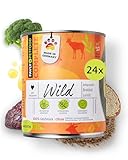 FAVLY – Nassfutter für Hunde Wild 24 x 400g – getreidefrei & Monoprotein – mit Amaranth, Brokkoli & Leinöl – hoher Fleischanteil in Lebensmittelqualität – für Allergiker & Sensible Hunde